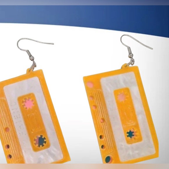 4 Pairs 80s Earrings - Cassette Tape & Lightning Bolt Neon Acrylic Dangle Earrings
